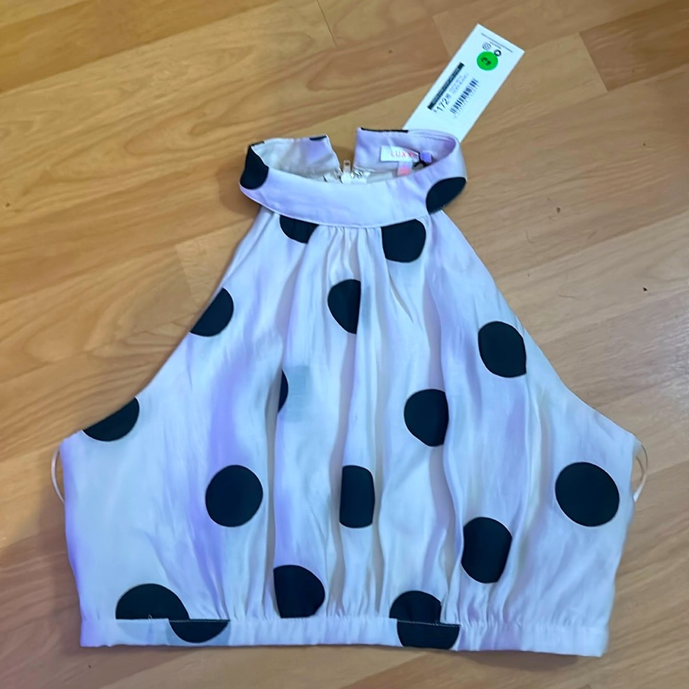 Garota choker white and black large polka dot crop top size large